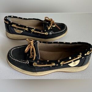 Sperry Women's Top Sider Blue and Gold Suede Boat Deck Shoes Size 6.5